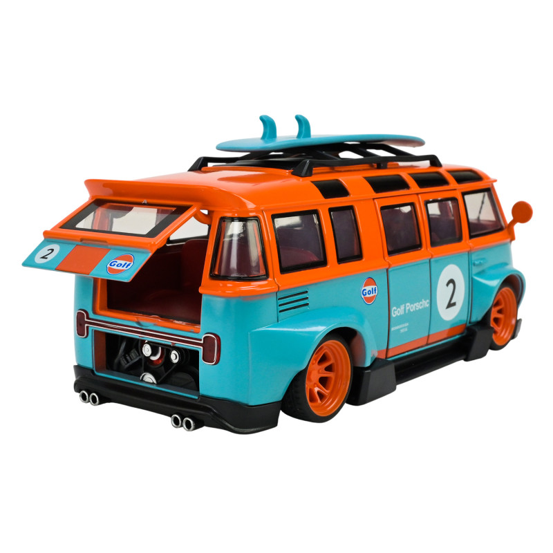 Машинка металева Volkswagen t1 bus Автопром помаранчево-блакитна 1:24 звук світло 19,5*8,5*5 см (AP7751)