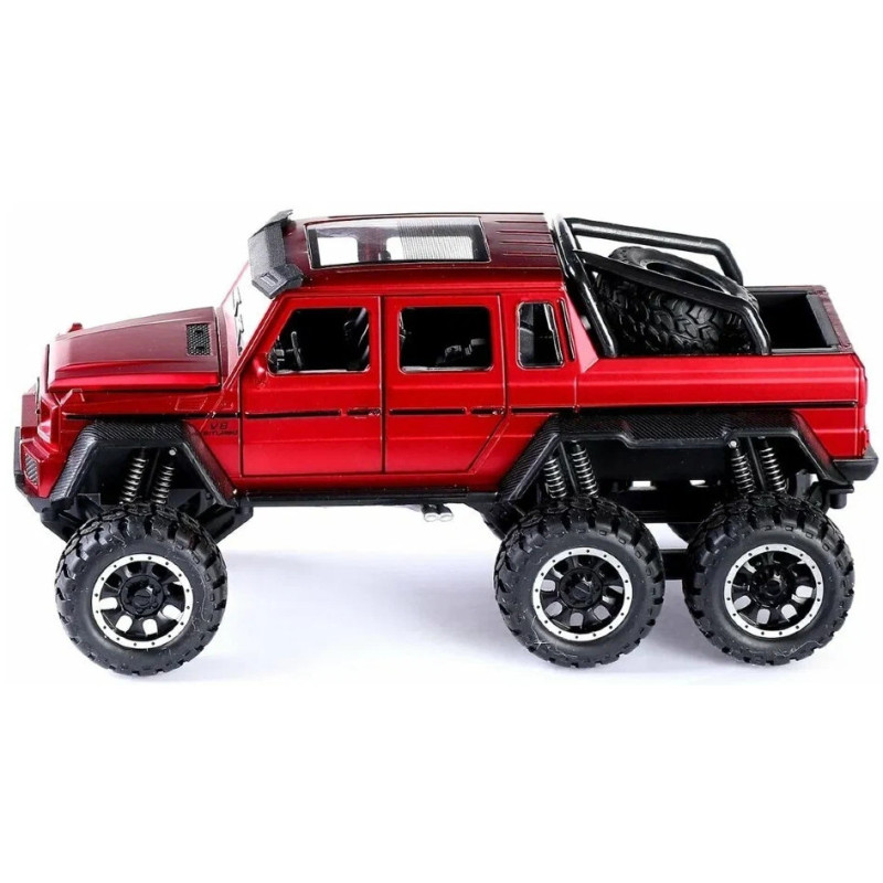Машинка металева дитяча Mercedes-Benz G63 AMG 6x6, позашляховик, червоний, Автоексперт, 1:24, світло, інерція, відкриваються двері, багажник, капот, 22*10*9см (GT - 07906)